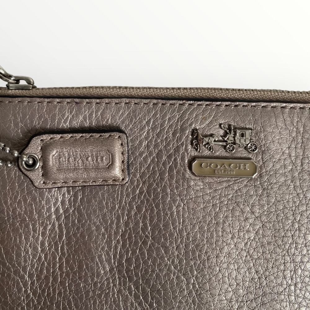 COACH Metallic Taupe Leather Chain Wristlet Pouch Bag - Picture 5 of 10